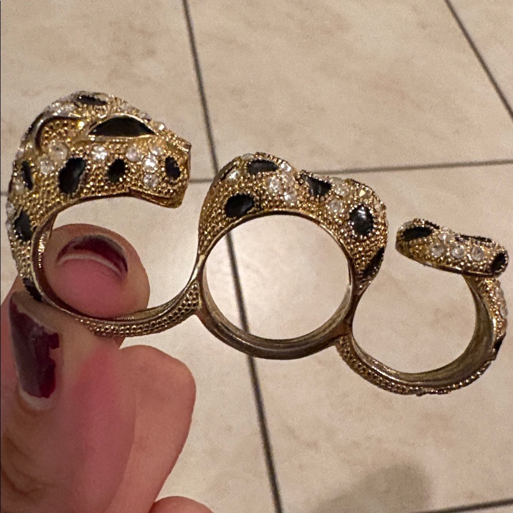 Gold Black Leopard Multi-Finger 3 Finger Ring 🐆✨ Urban Outfitters Bold Statement